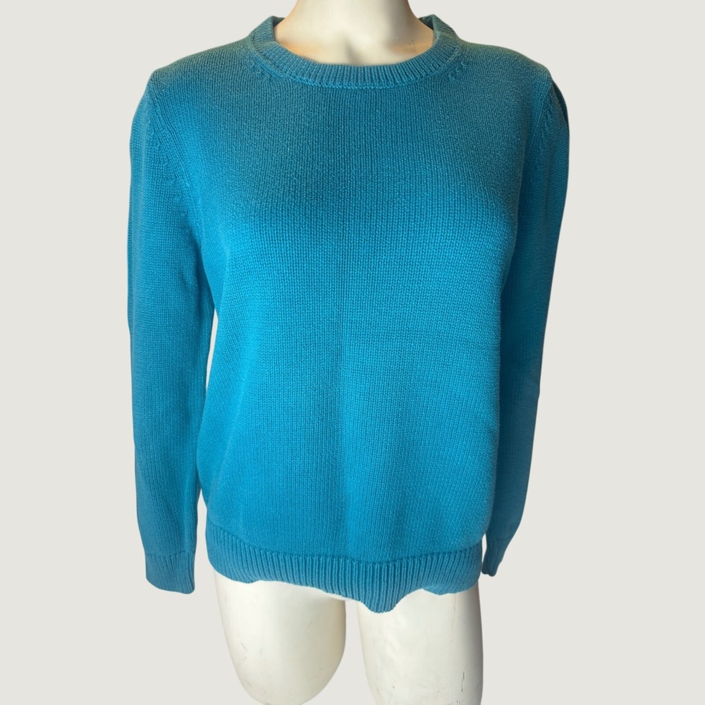 Cabin Creek Teal Blue 100% Cotton Knit Crewneck Sweater Size Large